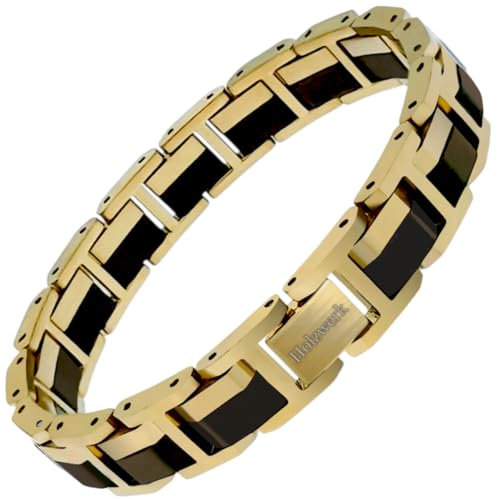 Holzwerk STAFSEE Natur Holz Armband für Damen und Herren Holzarmband Herrenarmband Damenarmband Braun Gold Einstellbar inkl. Armbandkürzer und Aufbewahrungsbox