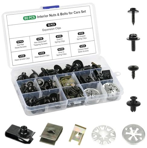 VOSSOT 80 Pezzi Kit di Clip per Dadi e Dadi in Lamiera di, Clip Fissaggio Auto e Vite per Autoveicoli, Con dadi a U e bulloni autofilettanti, per Carrozzeria, Porte