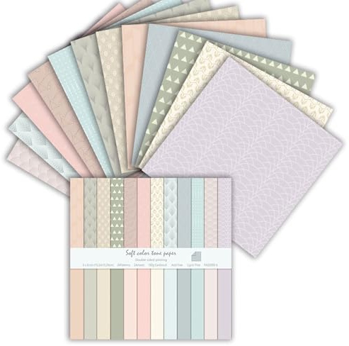 Scrapbook papper, 24 ark, 15,2 x 15,2 cm, dubbelsidigt mönsterpapper, set för dekorativt papper, flerfärgat hantverk papper för gör-det-själv fotoalbum och scrapbookdekoration (rosa och gul, 6 tum)
