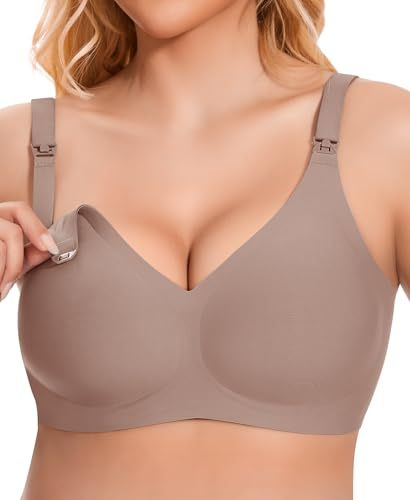 QooNoo Reggiseno senza ferretto, reggiseno per gravidanza, da donna, per allattamento al seno, in cotone, per dormire, grigio., L