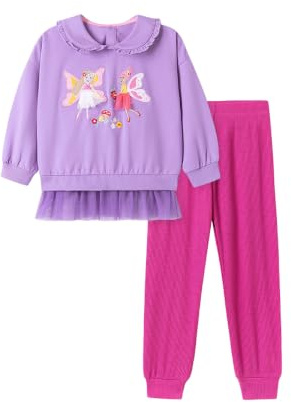 QHKEPW Girls Clothes Set Kids Outfits 6-7 Years Ballet Girl Toddler Clothing Long Sleeve Sweatshirt T-Shirt Tops Leggings Trousers Round Neck Purple