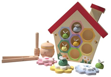 HuadaXtai Ruche En Bois - Jouet Sensoriel pour Enfants - Jeu D'éveil En Bois - Jeu D'abeilles à Clipser - Jeu de Ruche pour Bébé de 3 Ans