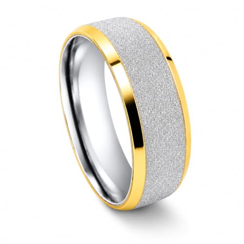 Everstone Men Women Wedding Band Engagement Promise Ring Titanium Ring Two Tone Silver Sparkle Dome Shape SzR 1/2