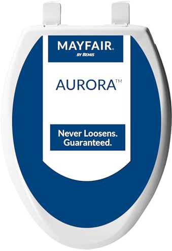 Mayfair Aurora Slow Close Toilet Seat, Easy Clean Hinges and Adjustable Perfect Fit Plastic Seat, Made in USA, Elongated, White