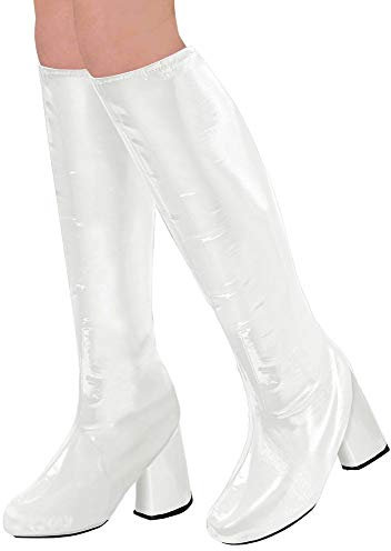 shoperama 60er 70er Lack Damen Stiefel Überzieher Stulpen glänzend Disco Festival Show Revue Kostüm-Zubehör, Farbe:Weiß