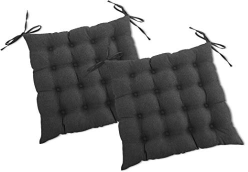 wometo 2er Set Sitzkissen Stuhl 40x40 Oeko-TEX - dunkelgrau grau Sitzpolster Stuhlkissen mit Bändern/Schleifen für Indoor und Outdoor (2 Stück)