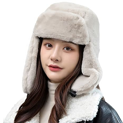 Fliegermütze Damen Winterhut Warm Wintermütze Plüsch Kunstfellmütze Winddicht Skimütze mit Ohrenklappen Trapper Hat Weich Russlandmütze Dick Pilotenmütze Fahhrad Russisch Hut Outdoor Bomber Hut