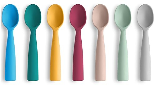 Vicloon Cucchiaino Svezzamento, 7 Pezzi Cucchiaio in Silicone Morbido Senza BPA, Cucchiaio da Addestramento per L'alimentazione del Bambino, Lavabili in Lavastoviglie, 7 Colori, Forma Cilindrica