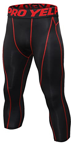 Ruowuhen Leggings Sportivi Uomo 3/4 Pantaloni a Compressione, Asciugatura Rapida Calzamaglia Baselayer for Gym Jogging Running Palestra Nero Rosso M