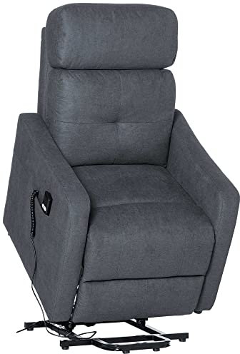 HOMCOM Elektrischer Relaxsessel Fernsehsessel mit Aufstehhilfe Sessel mit Fernbedienung Aufstehsessel mit Liegefunktion Polyesterstoff Stahl Grau 71 x 94 x104 cm