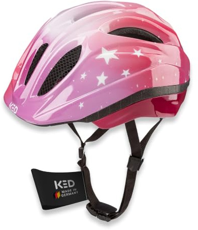 KED Meggy II Trend Fahrradhelm Für Kinder – Made In Germany, LED Rücklicht, MaxShell Technologie Und Präzise Größenverstellung | Farbe: Stars Soft Pink | Größe: 52-58 (M)