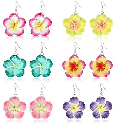 PHOGARY Blumen Ohrringe Set, Bunt, Hawaii Schmuck mit Clay Ohrringen, Geschenke für Damen, Deko für Strand, Hochzeit oder Urlaub