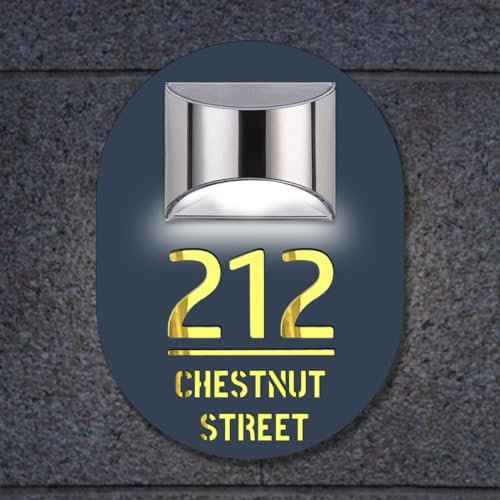 Número de casa luz solar personalizado para iluminación exterior,placas de endereço iluminadas alimentadas por energía solar,marcador de entrada de garagem para casa e garagem,Ovalo