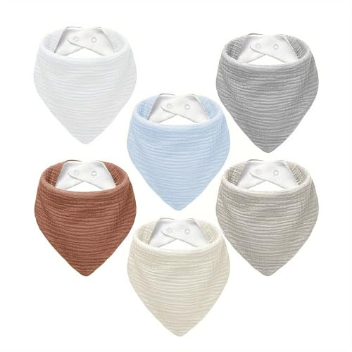 NISXABEBE Muslin babyhaklappar 6-pack dregelhaklappar bomull dregel haklappar för tandsprickning mjuka och absorberande med justerbara snaps, Moka kaffe – 6-pack, en storlek