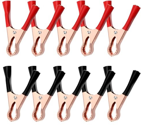 salbsever 10 Stück Krokodilklemmen, Autobatterie Krokodilklemmen 50A, Reinkupfer mit Isoliermantel Batterieklemmen, für Autobatterien Starthilfekabel Rot Schwarz