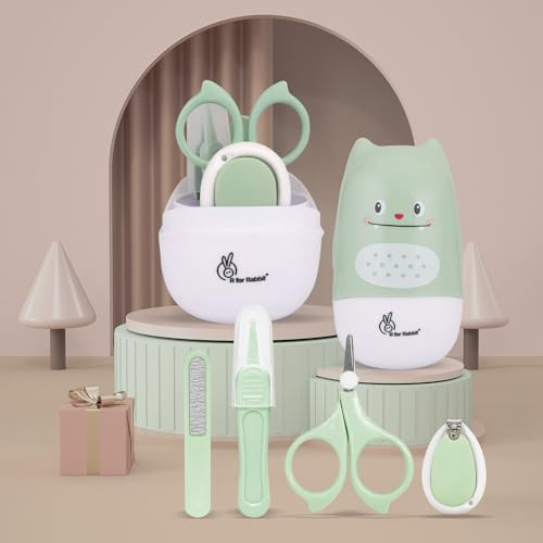 R for Rabbit Stylo Kitty, kit 4 in 1 per la cura delle unghie per neonati, set per manicure con tagliaunghie per bambini, pinzette, lima per unghie e forbici (verde)
