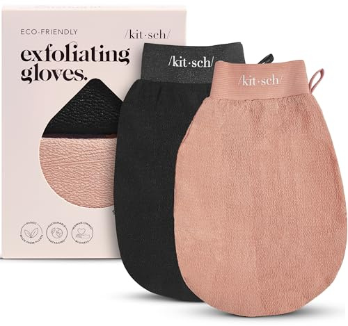 Kitsch Guantes exfoliantes, 2 unidades, guante exfoliante coreano y exfoliante corporal profundo para ducha, baño, exfoliante corporal, removedor de piel muerta, cuidado de la piel para una piel suave