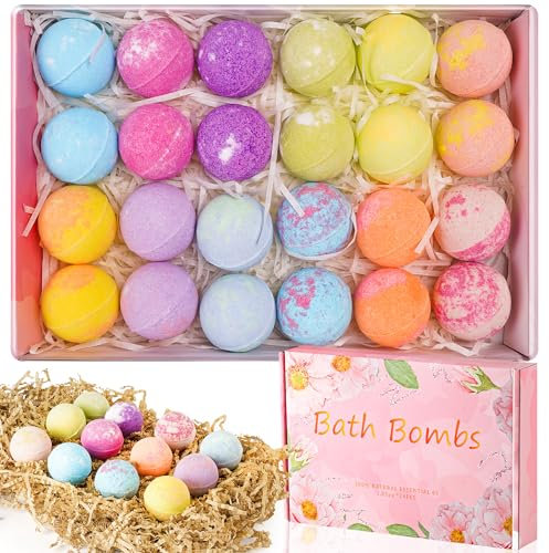 Badebomben Geschenk Set 24 Pcs, Badekugeln 30g mit Rein Natürlichen ätherischen Ölen, Einzeln Verpackte Badezusatz, Beauty Spa Bombengeschenke für Frauen, Ehefrau, Geburtstag, Valentinstag, Jubiläum