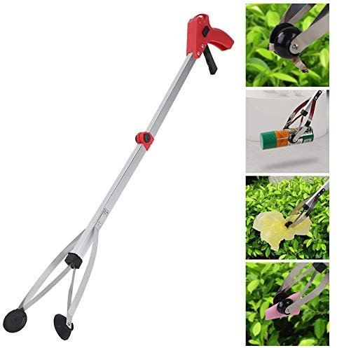 Raccoglitore di Rifiuti Pieghevole, Corpo in Lega di Alluminio, Portata Estesa, Design Pieghevole, per la Raccolta dei Rifiuti di Foglie da Giardino (manico rosso)