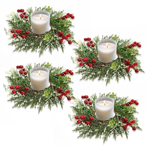 SOMYTING 4 Anelli per Candele Natalizie, 27 cm, Ghirlanda Artificiale, Portacandele per Pilastro, Decorazione da Tavolo