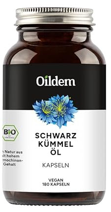 Oildem Bio Schwarzkümmelöl Kapseln (GEFILTERT), (Ohne Hitze) Kaltgepresst (original Nigella sativa), Vegan - Mühlenfrisch in Deutschland produziert