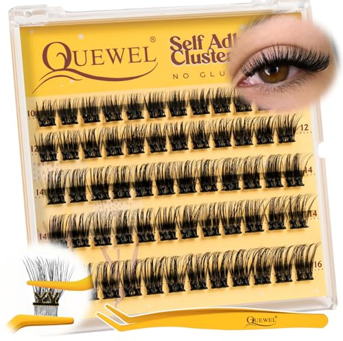 QUEWEL Selbstklebende Wimpern 60STK Kein Kleber erforderlich, 10–16mm starker Halt wiederverwendbare Wimpern Selbstklebend, Cluster Lashes Müheloses Auftragen für Anfänger (MJ04)