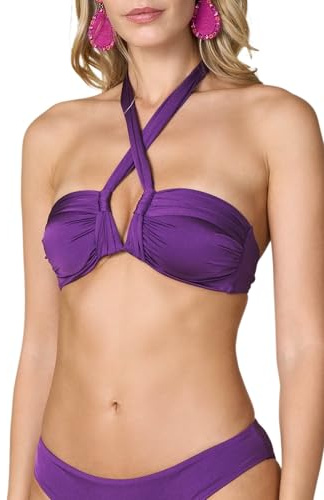 Goldenpoint Donna Costume da Bagno Tinta Unita - Parte Alta del Bikini - Fascia a V con Incrocio e Ferretto in Microfibra Taglia 3B Colore Viola