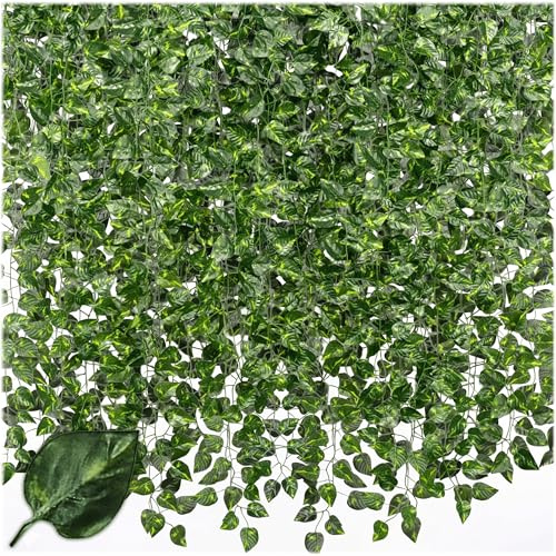 KRUMAD Ghirlanda Artificiale di Edera 12 Pezzi, Set da 27,5m Piante Artificiali come il Vero, Pianta Artificiale, Ghirlanda di Edera per Balcone, Giardino, Decorazione da Parete, Decorazione per