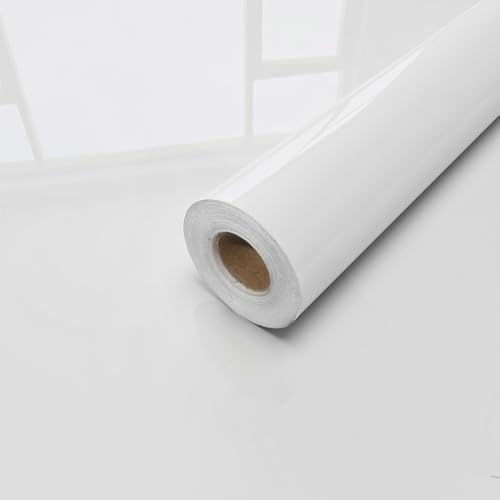 xupingjiti Papier peint autocollant Blanc brillant- Papier mural- 40 x 300 cm - Film décoratif en vinyle pour meubles de cuisine, armoire - Imperméable