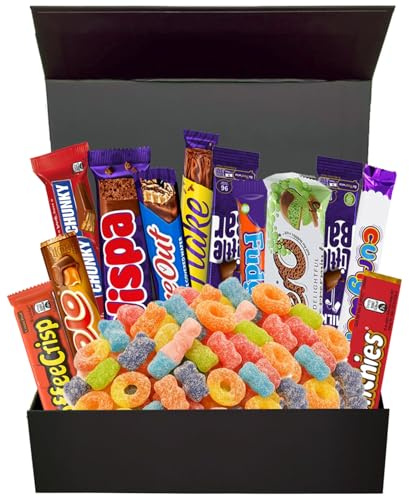 Chocolate & Sweet Gift Box - Assorted Chocolate Bars and Retro Candy Selection Gifts Box | Thank You Birthday Chocolates for Xmas Gift