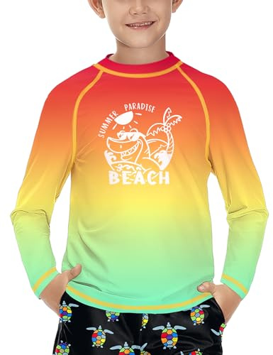 BesserBay Big Boys Long Sleeve Rash Vest UV Protection Swimming Shirt Quick Dry Swim Top Ombre Orange 11-12 Years
