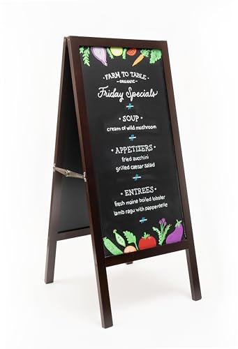 Bandle B. Sandwich Board Chalkboard Easel. A-Frame Chalkboard Sign. Outdoor or Indoor. Large 2 Sided Magnetic Chalkboard. A-Frame Sign. 41” Tall, Heavy Duty, Mahogany Finish (Chalkboard)