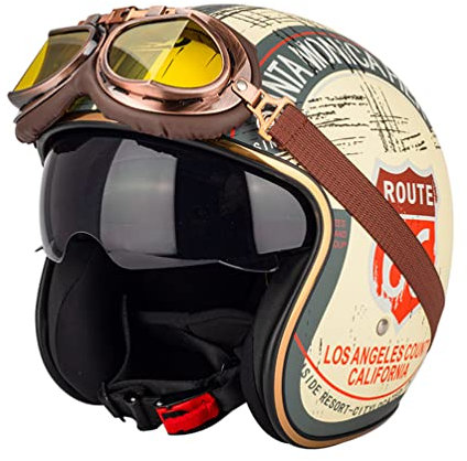 Motorradhelm Chopper Retro Casco mit Schutzbrille Vintage Open Face Old School Casque Moto Cacapete DOT Stoßfest