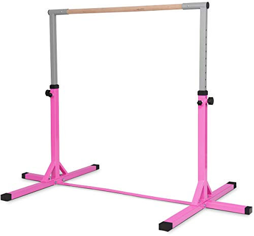 COSTWAY Barre de Gymnastique en Acier avec 12 Hauteurs Réglables (91-150cm), Barre d'Entraînement Junior Extensible avec Structure Stable, Charge 100kg pour Maison Salle de Gym (Rose)