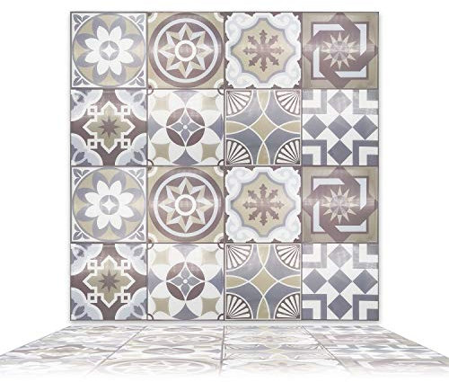 WALPLUS Limestone Spanish 16 Sheets Glossy 3D Tile Stickers 15cm (6) Wall Splashbacks Vinyl Stick on Tiles Splashback Peel and Stick Bathroom Kitchen Decor Tile Paint Spring Easter Decoration