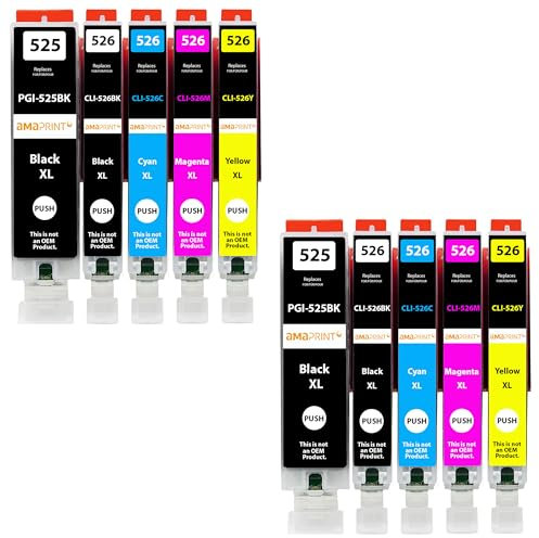 Amaprint 10 XL Patronen kompatibel mit Canon PGI 525 CLI 526 passend für Pixma IP4850 IP4950 IX6550 MG5140 MG5150 MG5240 MG5250 MG5300 MG5340 MG5350 MX715 MX885 MX895