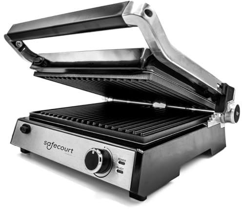 Safecourt Sandwichmaker 3 in 1 Kontaktgrill abnehmbare Platten - Sandwichtoaster [XXL Grillfläche & BPA-frei] - Sandwich- & Paninitoaster schnelle Zubereitung, spülmaschinenfest - Panini Grill schwarz