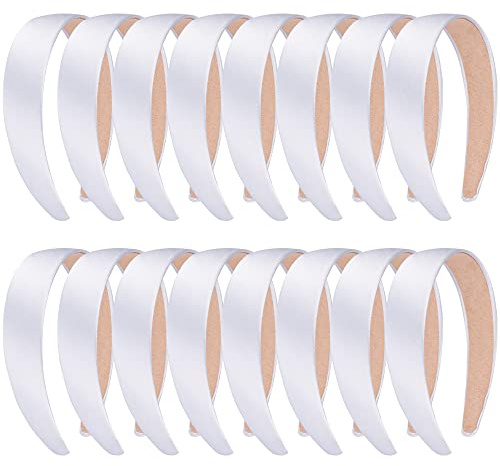 SIQUK 16 Pieces Satin Headbands White Headband 1 Inch Satin Hard Headbands DIY Hair Headband for Women