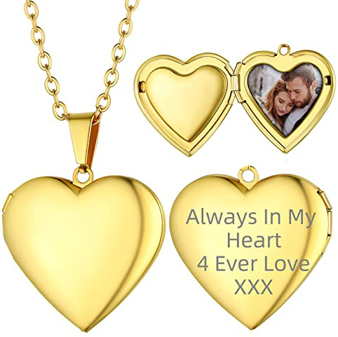 Supcare Cuore Collana Donna con Medaglione, 03 Stile Oro Collana con Foto Personalizzata, 55 cm Regolabile Catena Ciondolo Portafoto, Idee Regalo Natale Compleanno per Ragazze