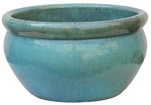 STONE art & more Pot de fleurs azalée Ø 44 cm H 24 cm Jade émaillé résistant au gel fabriqué à la main au Vietnam