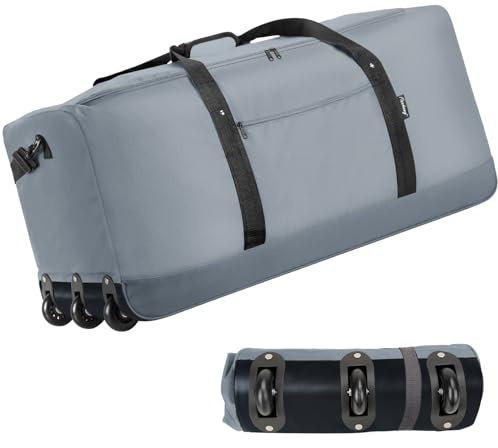 Finnhomy Sac de Voyage Pliable de 120 l, Gris, Sac de Sport de Grande capacité avec 3 Roues