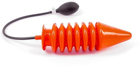 Rubberfashion Latex Analdildo aufblasbar, aufblasbarer gerippter Anal Butt Dildo Penetrator XXXL mit Pumpe für Frauen und Männer 38 x 8,6cm rot 0.8mm ohne festen Kern