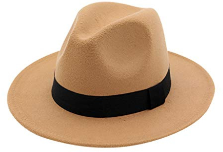 Sombreros Fedora para Mujeres y Hombres, Estilo Ala Ancha con Cinta Sólida, Británicos de Jazz, Caqui 2, M