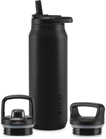 ZULU Core - Borraccia in acciaio inox con 3 coperchi, con cannuccia, chug, twist | thermos in metallo a doppia parete e isolamento sottovuoto, per palestra, attività all'aperto | passante per il