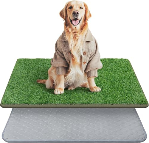 Extra Large Artificial Grass for Dogs With Reusable Puppy Pad, Dog Toilet Mat Potty Training Pads, Washable Dog Grass Mat (80x100cm, Grey)