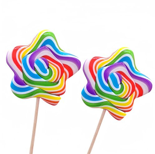 MKSDDF-50g * 2 sucettes, sucettes faites à la main, sucettes tourbillonnantes arc-en-ciel, cadeaux de fête d'anniversaire, sucettes de grande taille 3.15 pouces (Étoile à cinq branches*2)