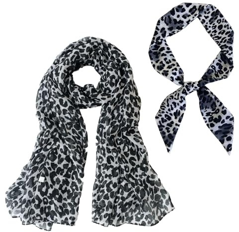 CQQNIU Leopard Print Silk Scarf, Black And White, Unisex, Polyester, Cotton, SCARF