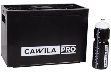 Cawila PRO Flaschenkorb inkl. 10 Trinkflaschen, stapelbare Flaschenkiste, schwarz