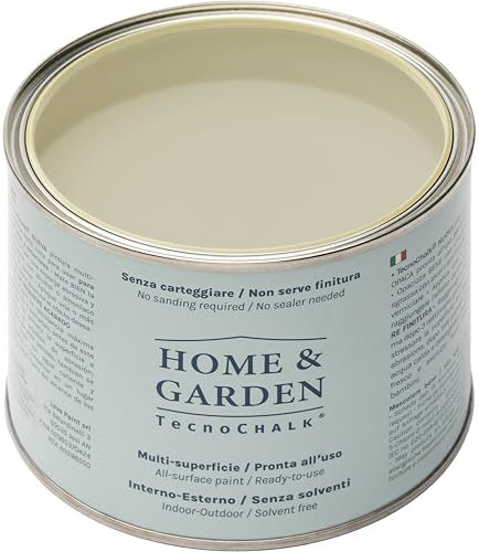 TecnoChalk® Home & Garden Nuova Chalk Paint Extra Forte - Non Richiede Finitura – Ricolora Senza Carteggiare Casa e Giardino - Vernice tutto-in-uno - Senza Solventi - Colore Beige Francese (500 ml)