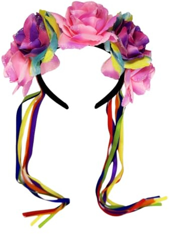 GMBYLBY Diademas de coronas de flores para novia de Halloween, borlas de boda y accesorio floral para el cabello para fiestas de disfraces